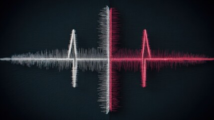Abstract Sound Wave Visualization in Red and White Colors on Dark Background for Music and Audio Representation