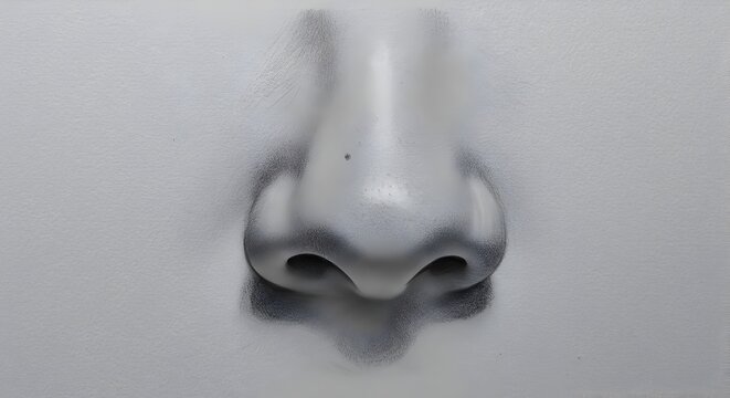 Minimalist monochrome illustration of a human nose embedded within a white surface