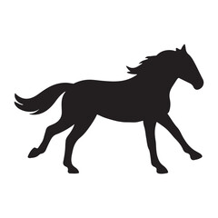 Black Silhouette of a Galloping Horse on a White Background