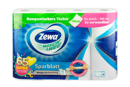 German roll of paper towels Zewa Wisch und Weg Sparblatt isolated on white background