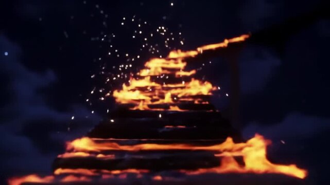 Tank on fire in the dark.