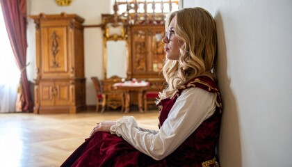 young posh Caucasian woman, in a Renaissance dress, AI generated