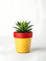 Small succulent plant in a cheerful polka dot pot