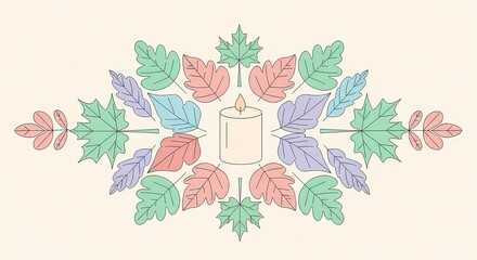 Beautiful Candle Surrounded by Colorful Leaves Creating a Cozy Atmosphere