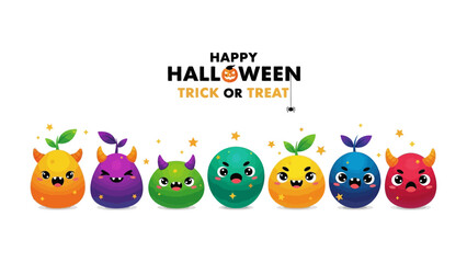 Festive Halloween Creatures: Adorable and vibrant cartoon monsters gather, embodying the playful spirit of Halloween. Each creature, bursting with character, celebrates the joy of Trick or Treat.