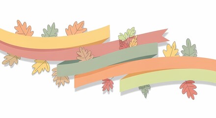 Colorful Autumn Leaves and Ribbons Creating a Festive Seasonal Design
