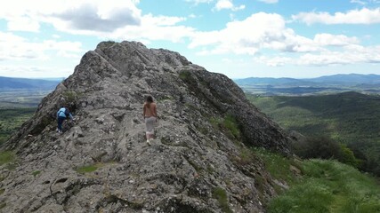 Italy 09,26,2025 Roccatederighi is a hamlet of the Italian municipality of Roccastrada, in the province of Grosseto, in Maremma Tuscany - drone aerial view of the antique old village built in the rock