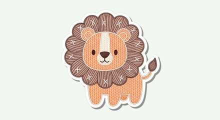 Charming embroidered baby lion illustration with a cute textile patch design. Adorable jungle animal character for nursery decor and kids' crafts