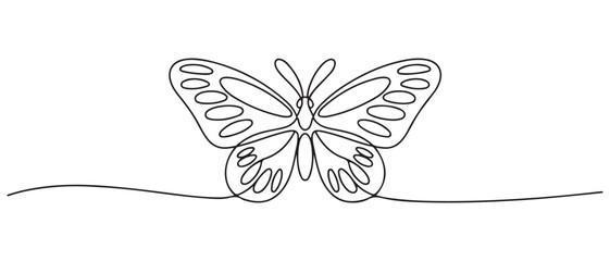 Butterfly in One continuous line drawing. Beautiful flying moth for wellbeing beauty or spa salon logo. one line Icon drawing with white background