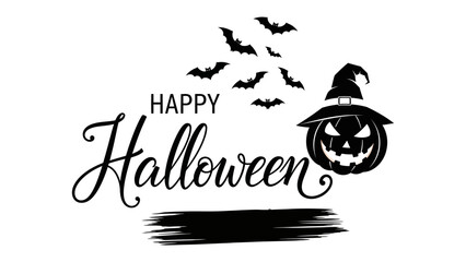 Festive Halloween Text & Art: A captivating Halloween-themed graphic featuring the phrase Happy Halloween, accompanied by playful bats and a carved pumpkin, creates a spooky yet cheerful vibe.