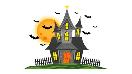 Halloween House: A spooky Halloween scene features a haunted house with a glowing full moon and bats, creating an eerie atmosphere.