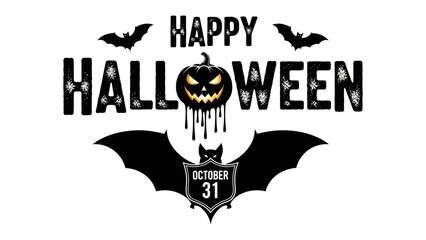 Happy Halloween: A spooky, graphic illustration for the eve of All Hallows' and October 31st, includes a pumpkin, bats, and the words Happy Halloween, a seasonal emblem.