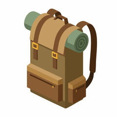 Isometric Style Detailed Backpack Equipment Adventure Travel Gear Camping Item