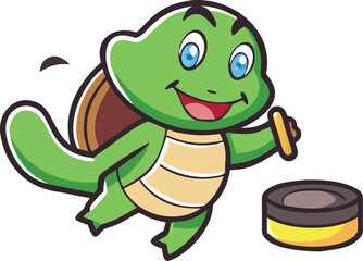 A cute green cartoon turtle with a happy smile is a cheerful animal illustration