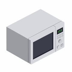 Isometric Grey Microwave Oven Kitchen Appliance Cooking Illustration