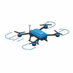 Isometric Detailed Unmanned Blue Drone Flying Inspection Equipment Technology Illustration