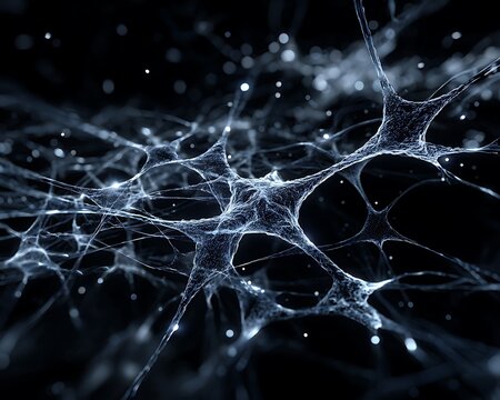 High-tech brain network with luminous threads over futuristic black interface