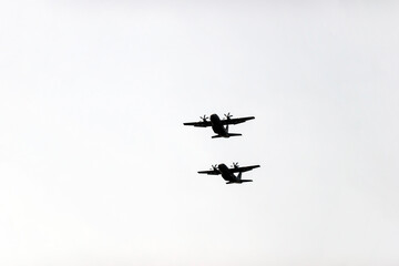 Military transport turboprop aircraft in flight