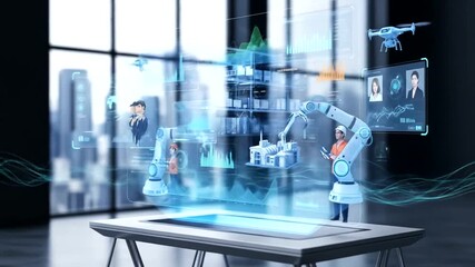 Futuristic Technology concept animation of Robot arms working in industrial production, augmented - Powered by Adobe