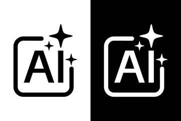 AI icon, AI generate icon, Artificial intelligence concept and machine learning technology. flat vector illustration design isolated on black and white background
