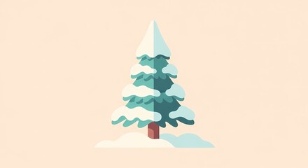 Snow-covered Pine Tree Illustration on Light Background for Winter Designs