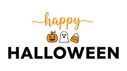 Happy Halloween Card: A cheerful, fun card adorned with the text Happy Halloween along with cartoon pumpkin, ghost, and candy corn elements, perfect for spreading holiday cheer.