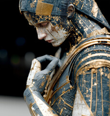 Plaster and gold statue representing sadness itself