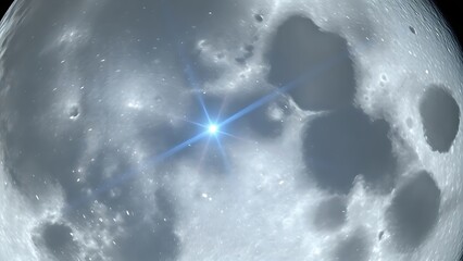 Lunar surface with crystalline craters refracting blue starlight in close-up.