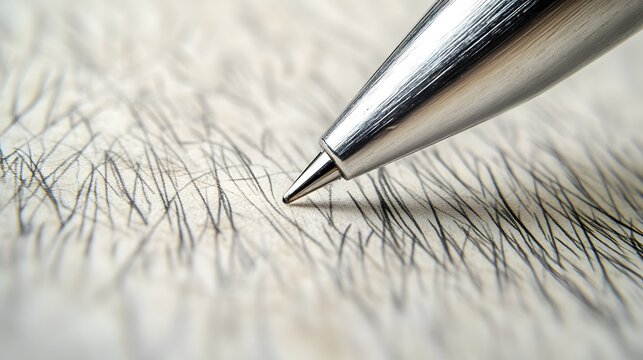 Photograph of a silver pen creating a line on textured, light-colored paper. - Powered by Adobe