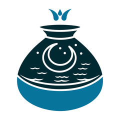 Moon Water Charging Jar Icon Symbol Moon Water Charging Jar with water inside topped by a crescent moon emitting waves