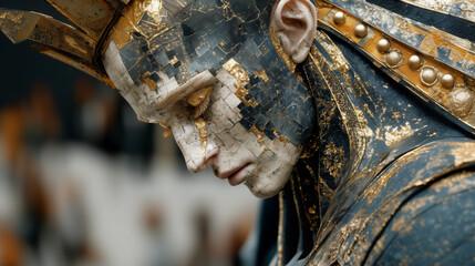 Plaster and gold statue representing sadness itself