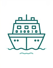 Obraz premium Simple teal outline ship on waves
