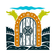 Norse Doorway to Another World Illustration Norse Spirit Door carved doorway veil between worlds