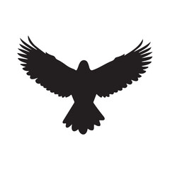 Black Silhouette of a Bird with Wings Spread Wide on White Background