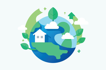 Earth with House and Greenery Concept for Sustainable Living and Environmental Protection