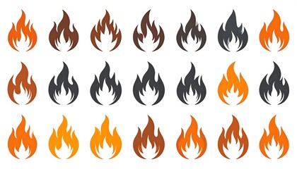 Collection of fire icons in various shades