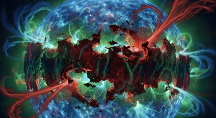 Cosmic Nexus Erupting with Celestial Energies and Galactic Phenomena Unfolding