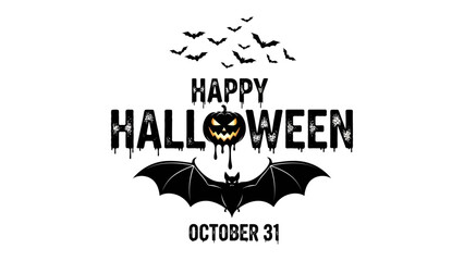 Happy Halloween Greeting: A spooky and festive greeting for the Halloween season, featuring a jack-o'-lantern, bat, and bats, perfect for promoting events or celebrating the holiday.