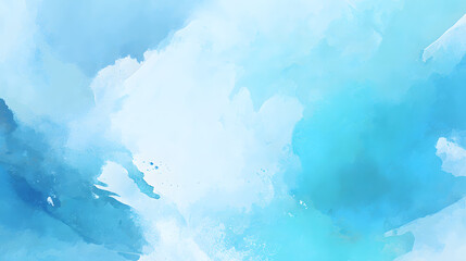 An abstract creative background with a large central white area perfect for highlighting content. The surrounding corners bloom with soft blue watercolor textures, imitating handmade pigment washes.
