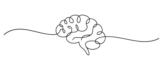 Human brain continuous one line drawing concept of Hand drawn minimalism style. one line Icon drawing with white background © MofajjolHossen