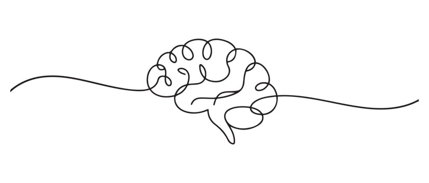 Human brain continuous one line drawing concept of Hand drawn minimalism style. one line Icon drawing with white background