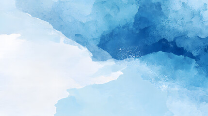 A subtle yet artistic design showing a background where pure white dominates the center, while rich yet soft blue watercolor stains decorate the corners. The textures display brush patterns and