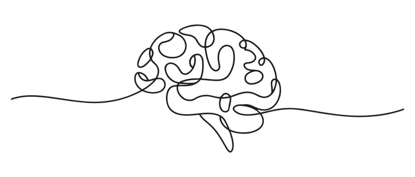 Human brain continuous one line drawing concept of Hand drawn minimalism style. one line Icon drawing with white background