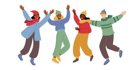 Happy young people who are happy about something isolated on white background. Vector flat cliparts.