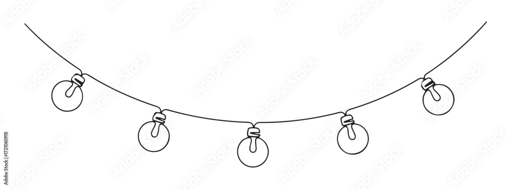 Wall mural christmas garland in simple linear style. garland with bulbs drawing with one continuous line.