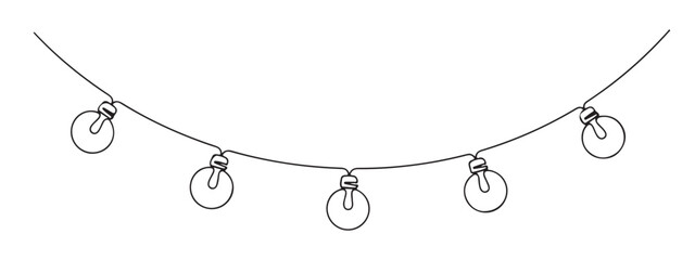 Christmas garland in simple linear style. Garland with bulbs drawing with one continuous line. © drawing lines