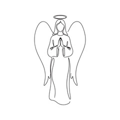 Christmas angel line art. Christmas and religion symbol. Angel continuous one line drawing.