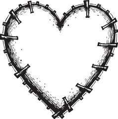 Torn Heart: A symbolic illustration showcases a heart-shaped outline, artistically segmented and rejoined with stark, hand-drawn staples, symbolizing resilience and mending. 