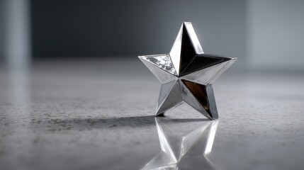 Polished Metal Star Decoration with Glossy Finish and Reflection on a Smooth Surface in Contemporary Setting