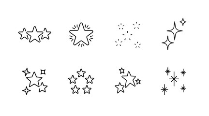 Star silhouette icons set - linear, outline, celestial and decorative symbols